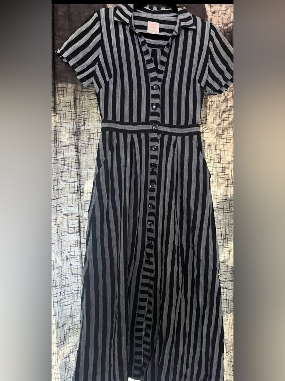 Gül Hürgel Blue  & Gray Striped Button-Front Midi Dress | XS